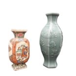 A MODERN CHINESE CELADON VASE AND A 19TH CENTURY JAPANESE SATSUMA VASE, the celadon vase of