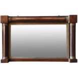 A 19TH CENTURY ROSEWOOD OVERMANTEL MIRROR, in a turned pilaster frame with gilt slip and capitals,