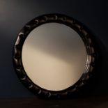 UNUSUAL BUTTONED BLACK LEATHER WALL MIRROR CIRCA 1940'S 117cm diam PROVENANCE: Private London