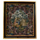 LOUIS XV PASTORAL NEEDLEWORK PANEL MID 18TH CENTURY worked in polychrome wool and silk, in gros