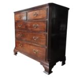 A LARGE 19TH CENTURY MAHOGANY CHEST OF FIVE DRAWERS, comprised of two short drawers over three