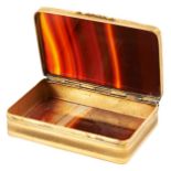 FRENCH AGATE AND GILT-METAL MOUNTED SNUFF BOX 19TH CENTURY of rectangular form, with engine turned