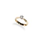 A CONTEMPORARY DIAMOND SINGLE STONE RING  with a claw set brilliant-cut diamond between tapering