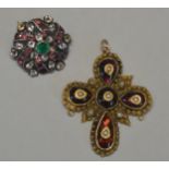 A GEORGIAN PASTE BROOCH AND CANNETILLE PASTE CROSS The brooch set with black dot white paste along