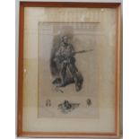 A MONOCHROME LITHOGRAPH 'THE ABSENT MINDED BEGGAR', signed by Rudyard Kipling and the artist Caton-