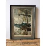 A SIGNED FRAMED PRINT BY MONTAGUE DAWSON TITLED THE RISING WIND 91CM HIGH X 61CM WIDE