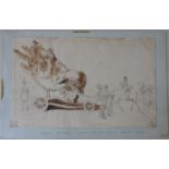 AN EARLY 20TH CENTURY PEN & INK / WATERCOLOUR ON PAPER OF FRENCH THEATRE SCENE, inscribed in