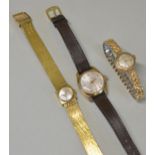 THREE VINTAGE LADIES WRIST WATCHES A Lanco automatic 21 jewels incabloc wist watch on leather strap.