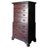 A 19TH CENTURY MAHOGANY CHEST ON CHEST, in two sections, the top section comprising of four