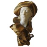 CHARLES VITAL-CORNU (1851-1927) 'LE CAPITAINE FRACASSE' GILT BRONZE AND MARBLE BUST, signed and with