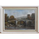 GEORGE HORNE (ENGLISH, 20TH CENTURY) OIL ON CANVAS OF HUCCABY BRIDGE, DARTMOOR, signed bottom