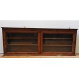 A VINTAGE OAK AND PINE TWO DOOR WALL MOUNTED DISPLAY CABINET, with two adjustable interior