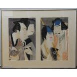 TSURUYA KOKEI (b.1946), 'KABUKI ACTORS', BLOCK PRINT, 68 x 53 cm