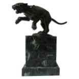 A 20TH CENTURY BRONZE SCULPTURE OF JAGUAR, signed S.Maclaurin, sat atop a green marble plinth, total