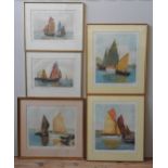 SUZANNE DESCHAMPS (1887-1950) TWO PAIRS OF SIGNED LIMITED SAILING SCENE LITHOGRAPHS, along with