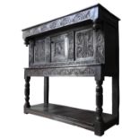 A SMALL CHARLES II CARVED OAK LIVERY CUPBOARD, Yorkshire, 113 x 122 x 45 cm