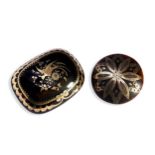 TWO LATE 19TH CENTURY PIQUE BROOCHES A detailed brooch with flowers, bird and scalloped border of