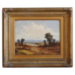 A.G VICKERS (1810-1837) OIL ON CANVAS HILLSIDE OVER LOOKING VILLAGE, signed on verso, 26 x 33 cm