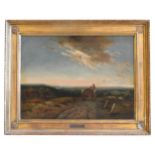 ATTRIBUTED TO FREDERICK WATTS (1800-1870) OIL ON CANVAS OF CART ON RURAL FARM TRACK, signed and