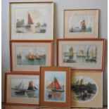 TWO SAILING SCENE WATER COLOUR AND FIVE SIGNED SAILING SCENE LITHOGRAPHS, various artists, the