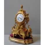 A 19TH CENTURY GILT BRONZE MANTEL CLOCK, in the Louis XVI style, the enamel dial signed C.
