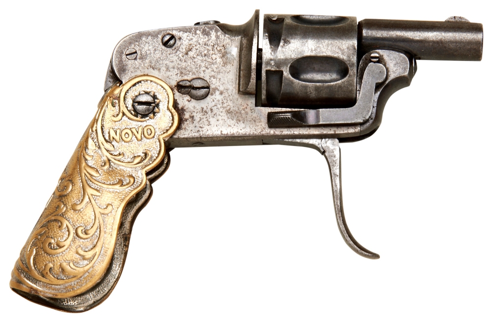 A NOVO 6.35 MM CALIBRE DOUBLE ACTION FIVE SHOT RIM FIRE REVOLVER with hinged trigger and folding