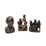 A WEST AFRICAN TERRACOTTA PORTRAIT BUST OF A MAN and two terracotta figure groups. PROVENANCE: The