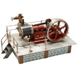 A STUART MODEL OF A HORIZONTAL STEAM 'MILL' ENGINE mounted on a raised platform base with railings