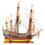 A KIT BUILT MODEL OF THE GOLDEN HIND authentically painted and fully rigged with sails unfurled