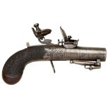 A FLINTLOCK POCKET OR MUFF PISTOL MARKED 'ANDREWS LONDON' with turn-off barrel and fold-down turn-
