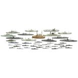 A CAST ALLOY WATERLINE TOY OF A CIRCA WWI BATTLESHIP and a collection of other metal alloy waterline