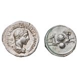 VESPASIAN (69-79) AR DENARIUS with shield and SC supported by rams and a Severus Alexander (222-235)