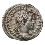 ELAGABALUS (218-222) AR DENARIUS Invictvs Sacerdos Avg, the emperor standing over an altar with
