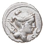 CLAUDIUS NERO AR DENARIUS, ROMAN REPUBLIC 79 BC, Ti, Clavd, Ti.f AP.n, with bust of Diana.