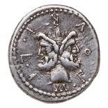 M FURIUS L.F. PHILUS AR DENARIUS Janus head and Roma standing. PROVENANCE: A Good Private Collection