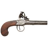 A LATE 18TH CENTURY FLINTLOCK POCKET PISTOL BY RYAN & WATSON OF LONDON with turn-off barrel, the