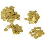 A COLLECTION OF GEORGE III 'SPADE HALF AND FULL GUINEA' BRASS GAMING TOKENS comprising of