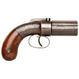 A MANHATTAN FIREARMS DOUBLE ACTION SIX SHOT PEPPERBOX PERCUSSION REVOLVER with engraved frame and