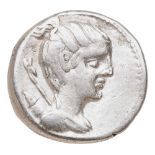 C. POSTIMIUS AR DENARIUS, ROMAN REPUBLIC 74 BC with bust of Diana and running hound verso and C