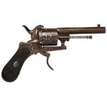 A 19TH CENTURY SIX SHOT RIMFIRE REVOLVER the frame with silver damascened decoration, side mounted