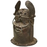 A NIGERIAN BENIN STYLE BRONZE 'HEAD OF A KING' based on the example formerly in the Hamburg Museum