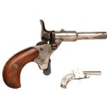 AN AUSTRIAN 'BERLOQUE' 2MM PINFIRE PISTOL nickel plated frame with white metal grips depicting a