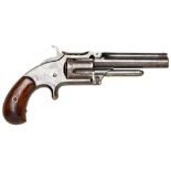 A SMITH & WESSON 1 1/2 .32 CAL FIVE SHOT RIMFIRE PISTOL with good original blued finish and wooden