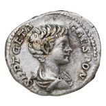 GETA AS CAESAR (209-212) AR DENARIUS Rome Mint, PRINC INVVENTVTIS, with Emperor standing with