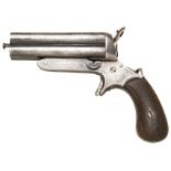 A FOUR BARRELED RIM-FIRE BREECH-LOADING PISTOL BASED ON A SHARPS PATENT hinged barrels, integral