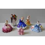 A ROYAL DOULTON 'BIDDY PENNY FARTHING' FIGURINE AND FIVE OTHER ROYAL DOULTON FIGURINES. 'Biddy Penny