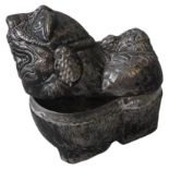 A CAMBODIAN SILVER BETEL BOX, in the form of a foo dog, early 20th century, 7cm high x 8 cm long