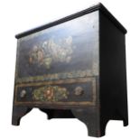 A 19TH CENTURY PAINTED PINE MULE CHEST, with a single long frieze drawer and ornate floral painted
