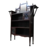 A LATE 19TH CENTURY MAHOGANY FOUR TIER BOOKSHELF, in the Aesthetic style, with mirrored back top