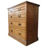 A 19TH CENTURY ASH CHEST OF DRAWERS, two short drawers over three long drawers with horizontal